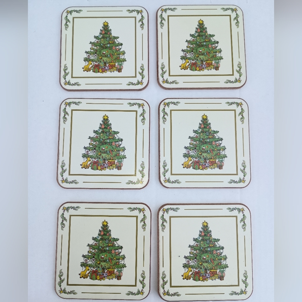 Pimpernel Christmas Tree  Set 6 Acrylic Coasters Holiday Stocking Stuffer XMAS